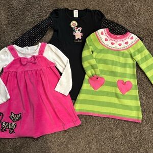 Gymboree Vtg Dress Lot of 3 Sz 4T/5 HTF Hearts Bear Kitty Rare